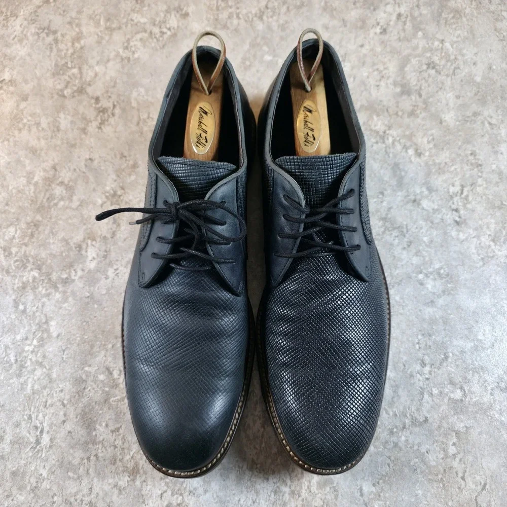 John Varvatos Dark Blue Leather Textured Derby Shoes Men's Size 10 M *Read Desc